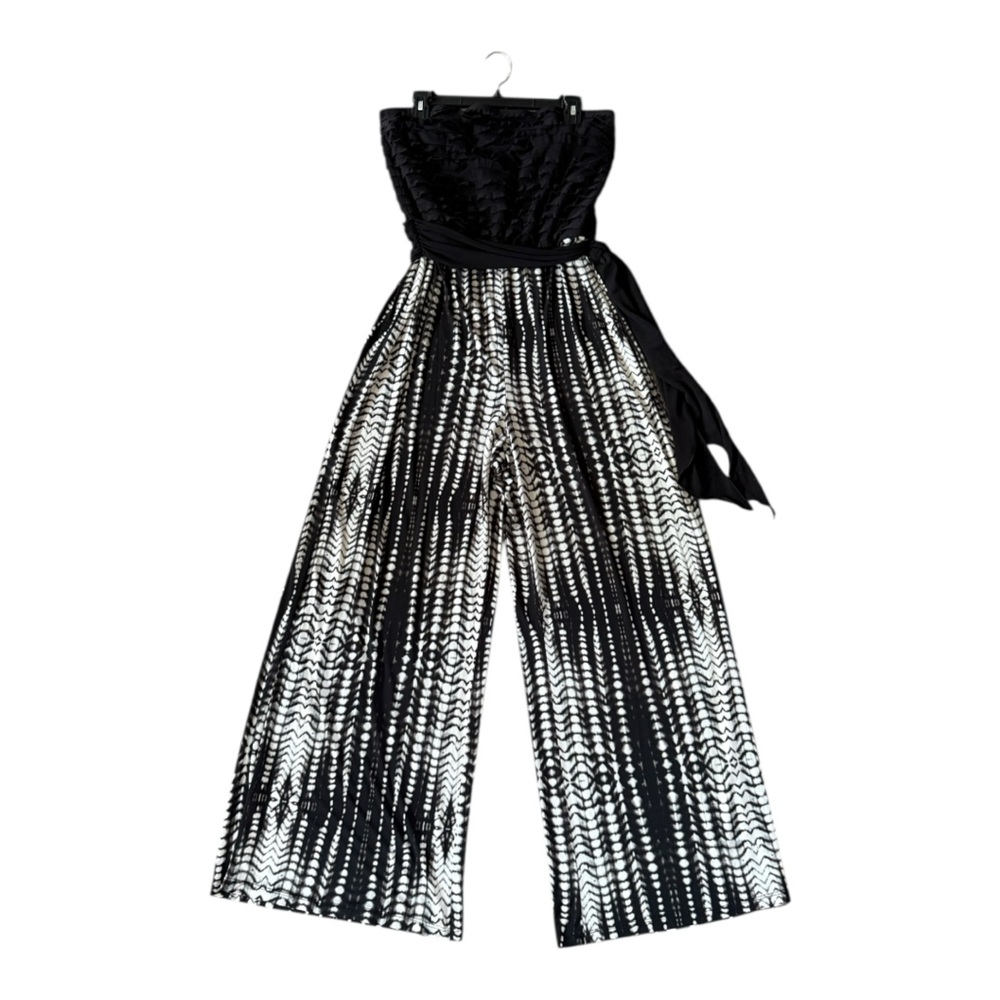 Women’s Strapless Wide Leg Black Ruffled Long Jumpsuit Size XL Jersey Knit Party - Picture 16 of 16